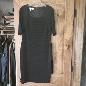 London Times Black Ribbed Midi Dress 3/4 Sleeve